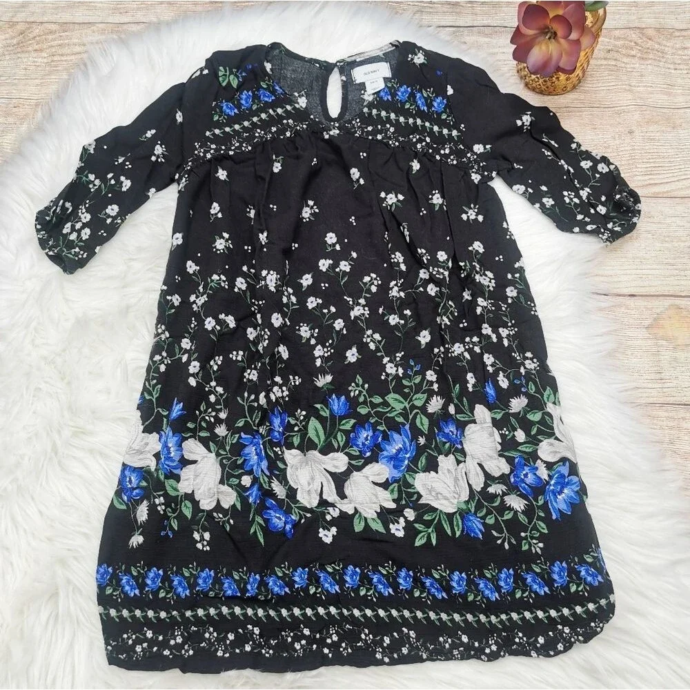Old Navy Girl Black Floral Dress Size S 6-7